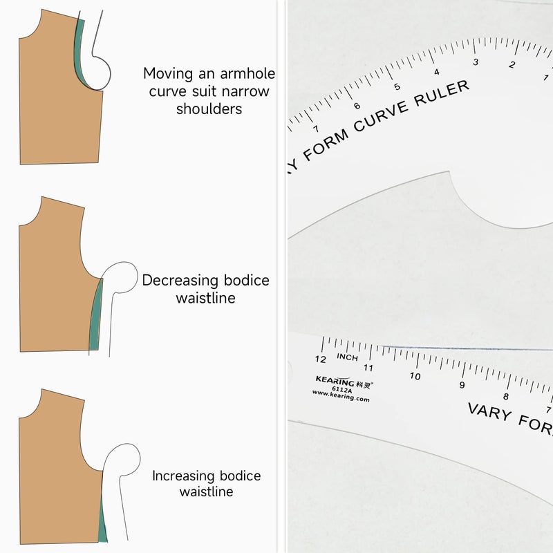 KEARING Vary Form Curve Ruler 12“ French Curve Ruler for Pattern Making, Aviation Aluminum Hip Curve Ruler for Measuring Sewing - Image 5